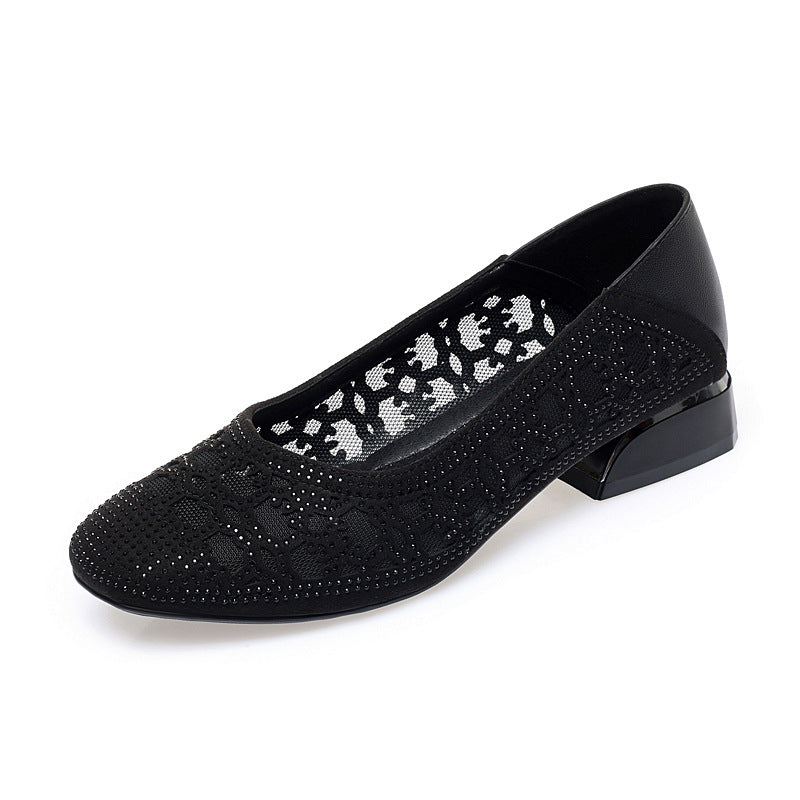 Damen Elegante Ballerinas mit funkelnder Strassverzierung und luftiger Lochoptik EB
