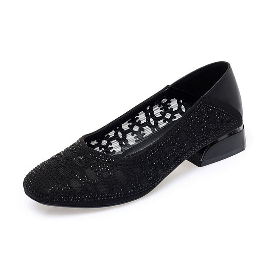 Damen Elegante Ballerinas mit funkelnder Strassverzierung und luftiger Lochoptik EB