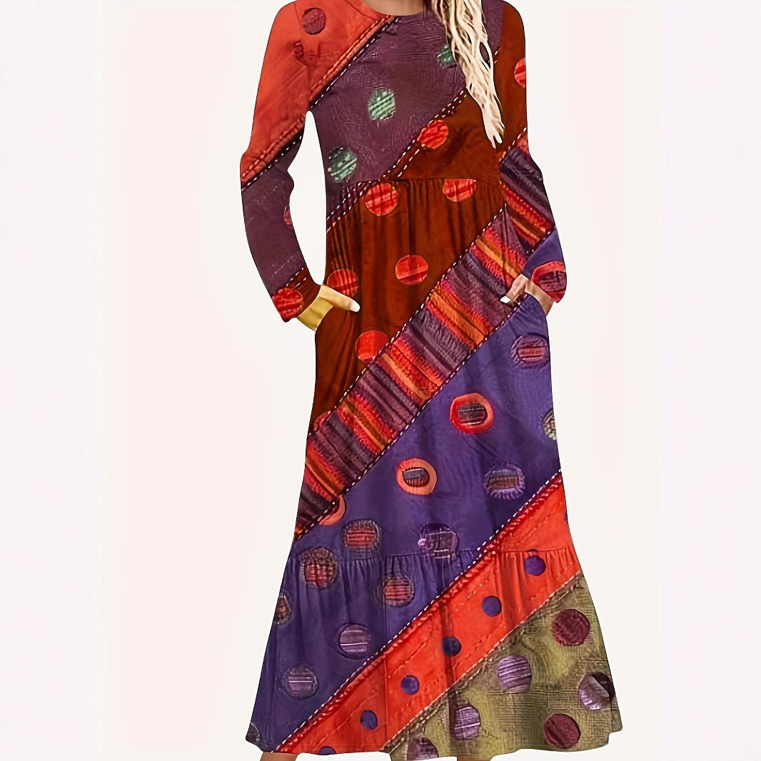 Damen Maxikleid mit geometrischem Muster und Taschen EB