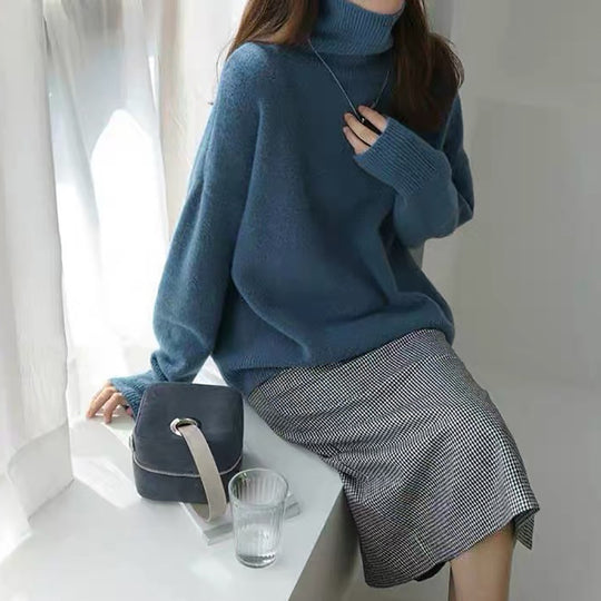 Damen bequemer Rollkragenpullover aus hochwertigem Wollmix EB