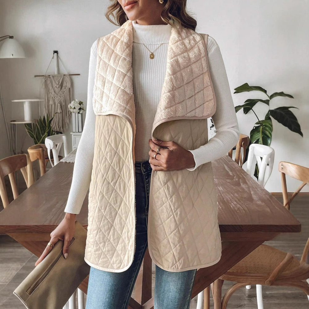 Damen Elegante Steppweste mit weitem Kragen und praktischen Taschen EB
