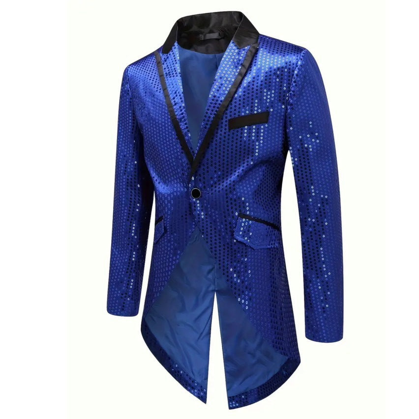 Herren nan elegantes Paillettensakko mit Schwalbenschwanz, Samtkragen und tailliertem Schnitt EB