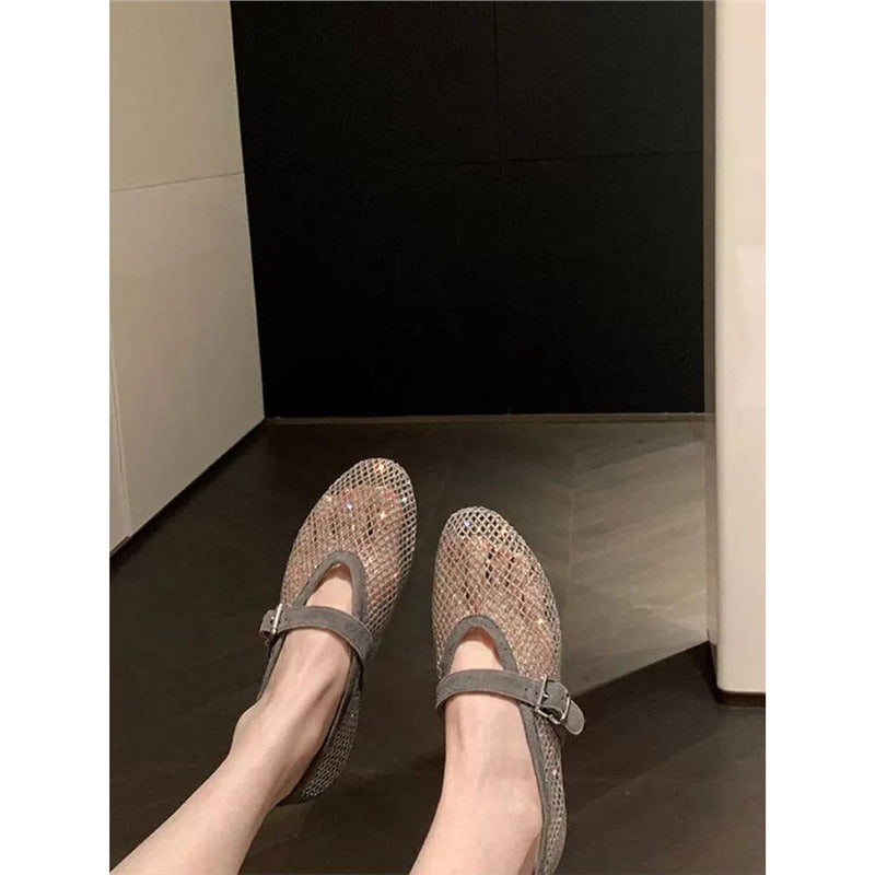 Damen Netz-Ballerinas mit dekorativem Riemen EB