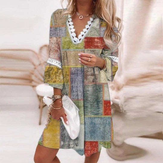 Damen Blumiges Tunika-Kleid mit Spitzenakzenten EB