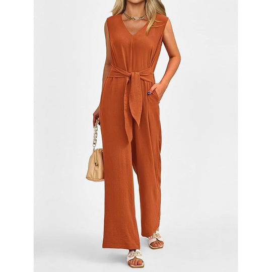 Damen Eleganter Jumpsuit mit taillierter Silhouette und V-Ausschnitt EB