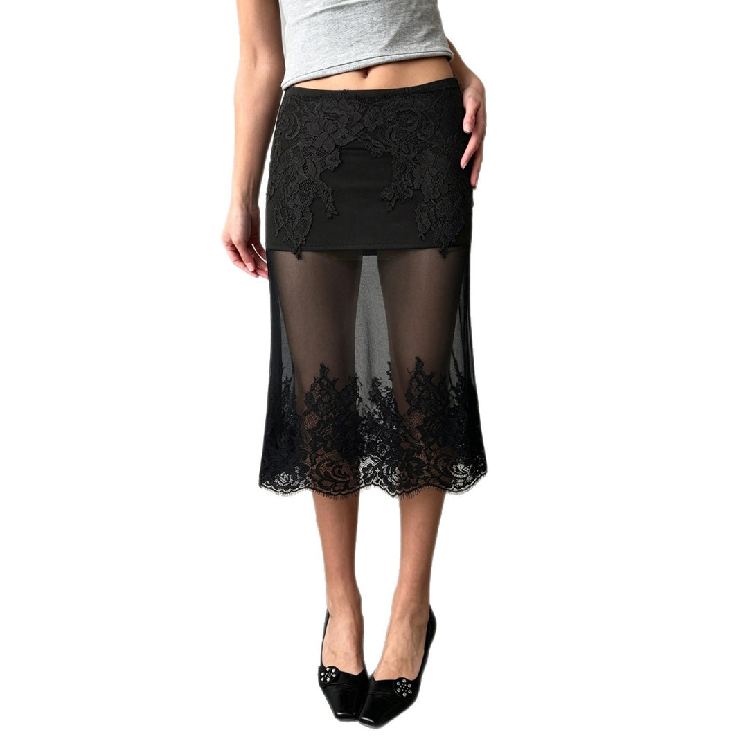 Damen Spitzenrock mit transparentem Unterkleid und verzierten Rüschen EB