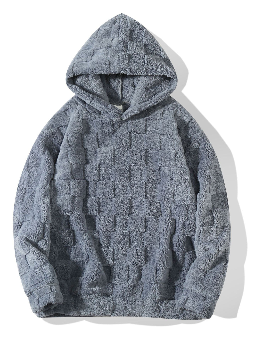 Damen nan Oversize-Plüschhoodie mit Karomuster, Kapuze und weichem Teddyfutter EB
