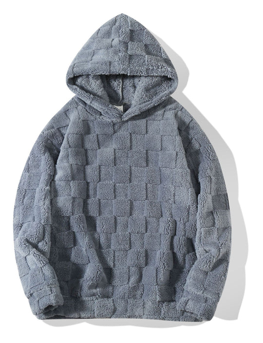 Damen nan Oversize-Plüschhoodie mit Karomuster, Kapuze und weichem Teddyfutter EB