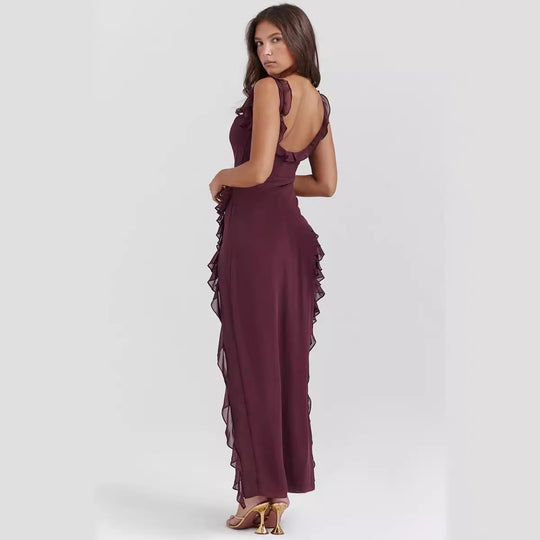 Damen Maxi-Kleid mit Rüschendetails und floralem Design EB