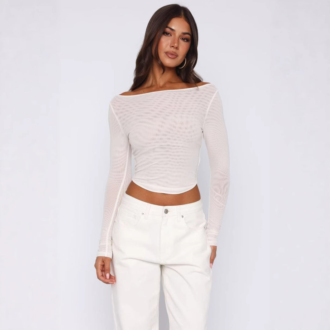 Damen Elegantes Langarm-Top mit schöner Transparenz EB