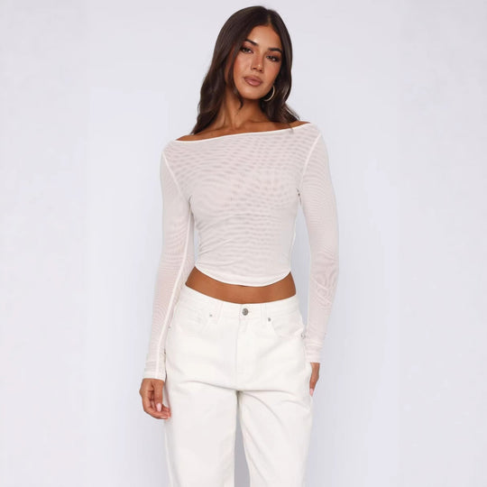 Damen Elegantes Langarm-Top mit schöner Transparenz EB