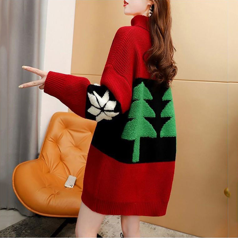 Damen Kuscheliger Rollkragenpullover mit festlichem Bärenmotiv EB