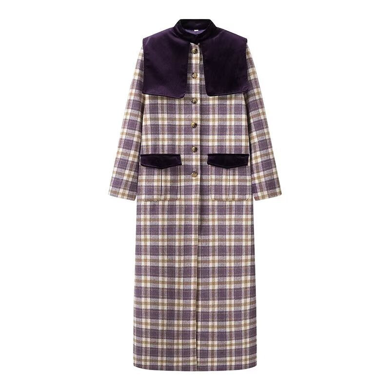 Damen Karierter Trenchcoat mit luxuriösen Veloursdetails EB