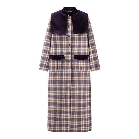 Damen Karierter Trenchcoat mit luxuriösen Veloursdetails EB