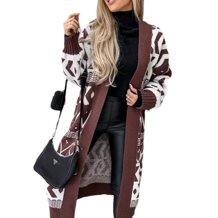 Damen Grobstrick-Cardigan mit grafischem Muster und offenem Schnitt EB