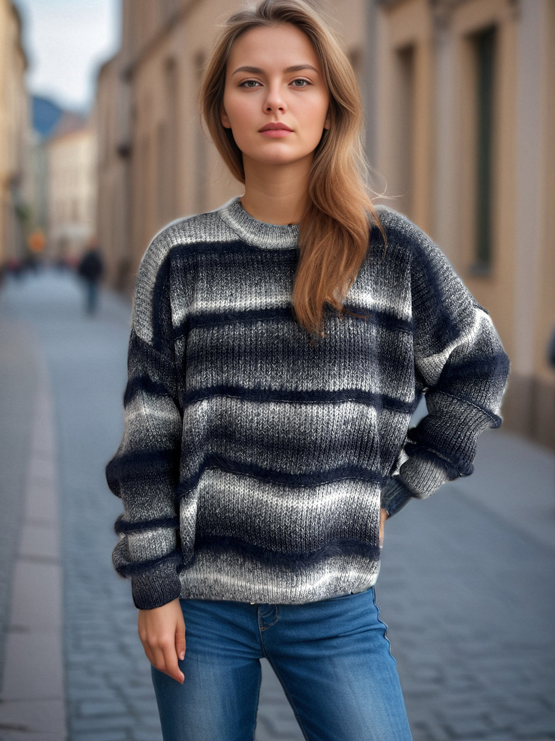 Damen kuscheliger Strickpullover mit Flair EB