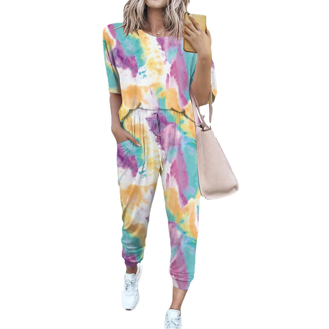 Damen Leichter Freizeit-Jumpsuit mit einem auffälligen Batik-Muster und praktischen Taschen EB