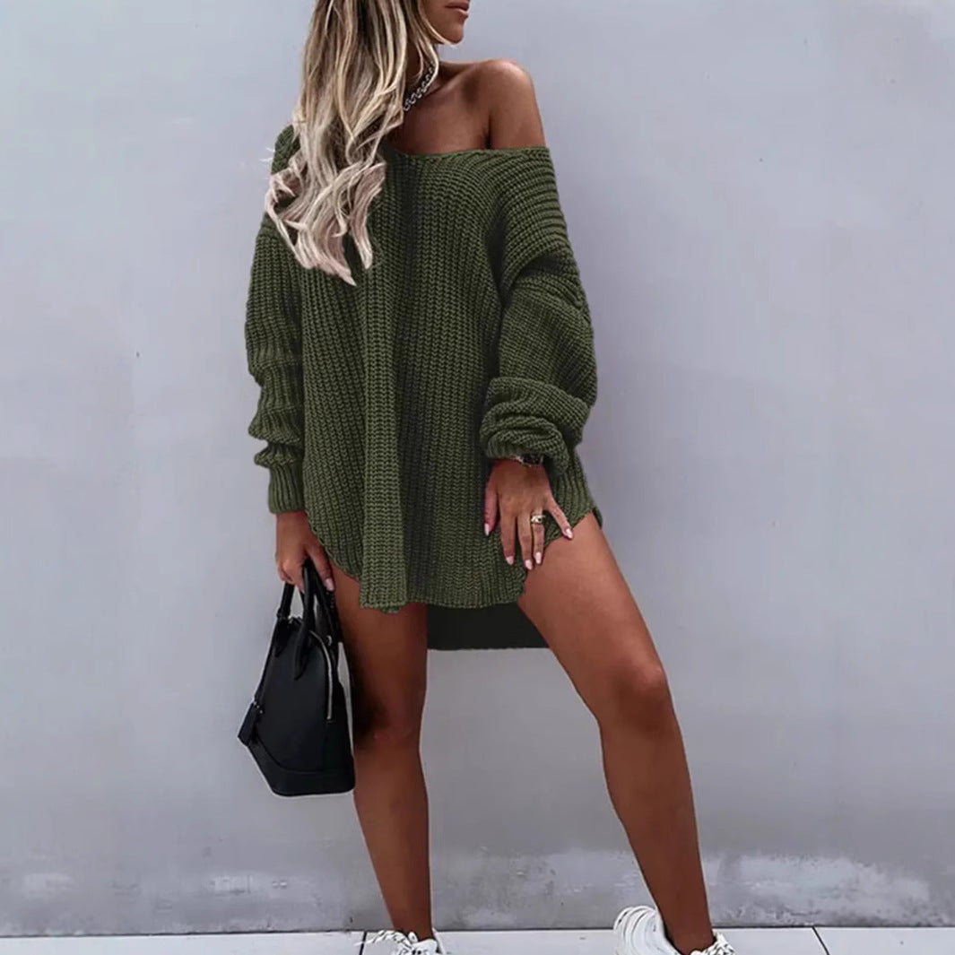 Damen Oversize Strickpullover mit offener Schulter EB