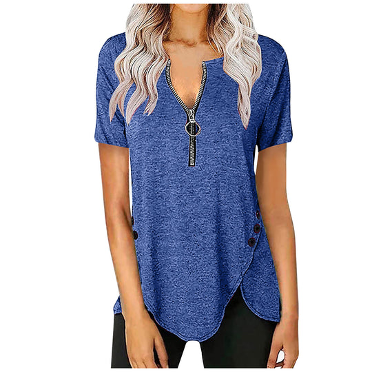 Damen Kurzarmshirt mit asymmetrischem Saum und Reißverschluss EB