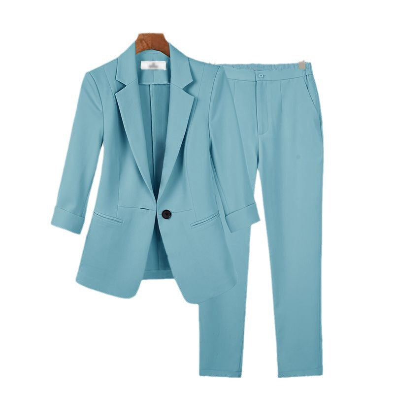 Damen nan schlanker Zweiteiler Business-Blazer mit krempelbaren 3/4-Ärmeln und hochgeschnittener Tapered-Hose EB