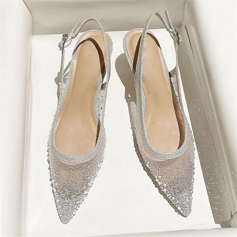 Damen elegante Slingback Pumps mit funkelnden Strass-Akzenten EB
