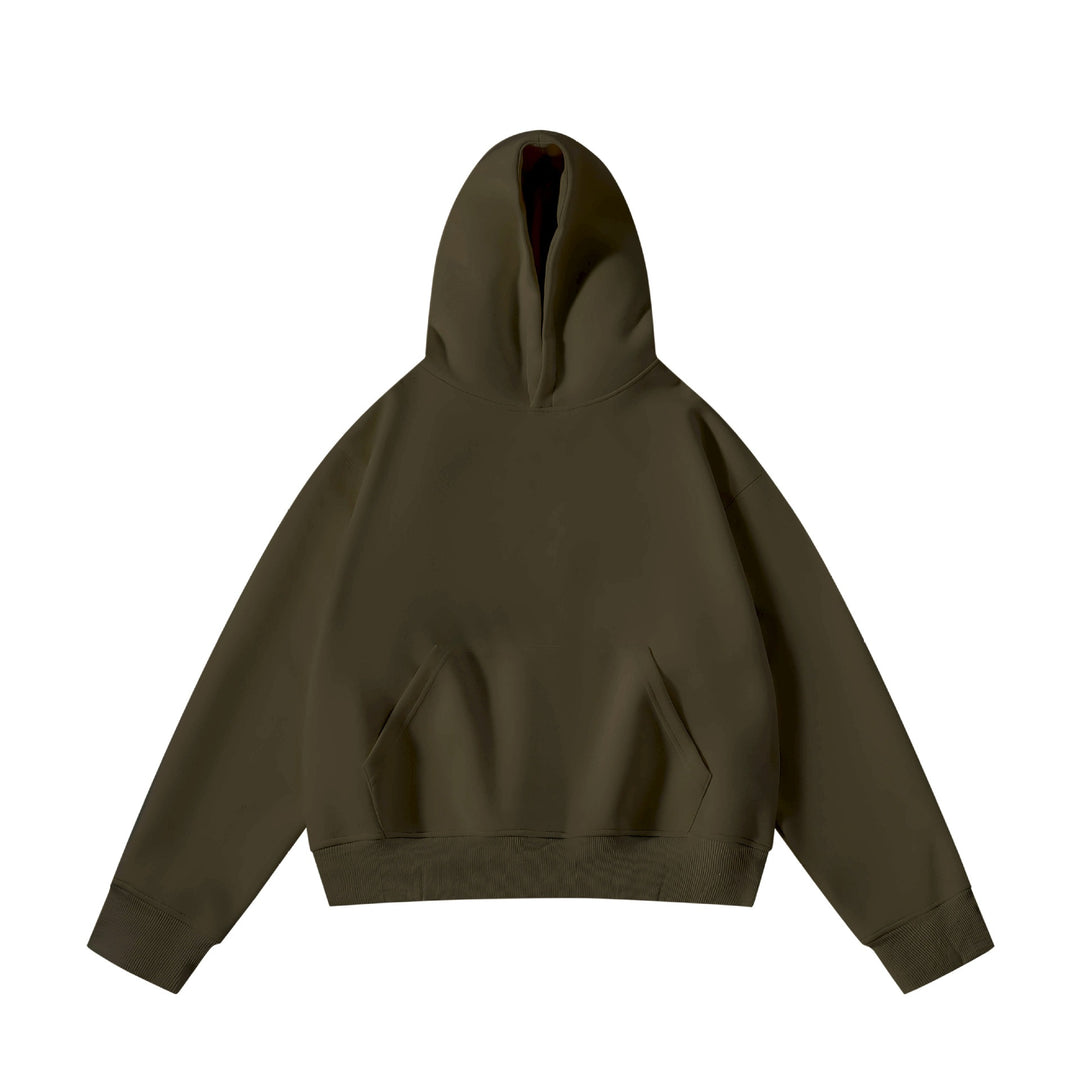 Unisex schwerer Oversize-Kapuzenpullover mit doppellagiger Kapuze Kängurutasche und breitem Rippbund EB