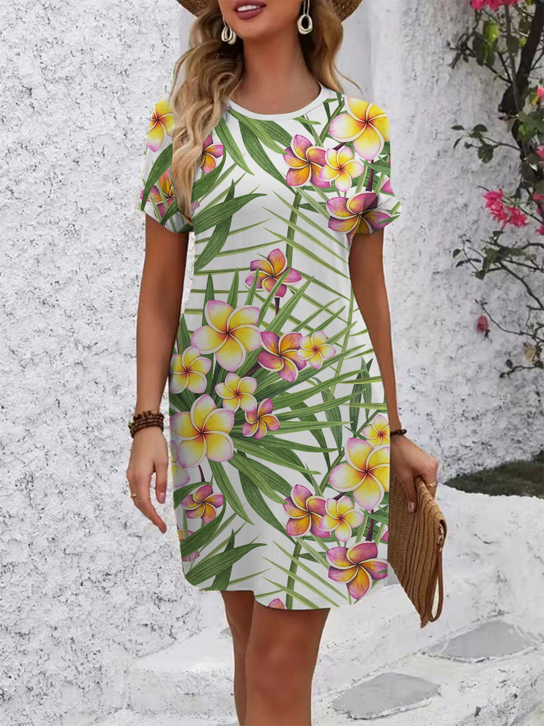 Damen komfortables Freizeitkleid mit lebhaftem Blumenmuster und lockerer Passform EB
