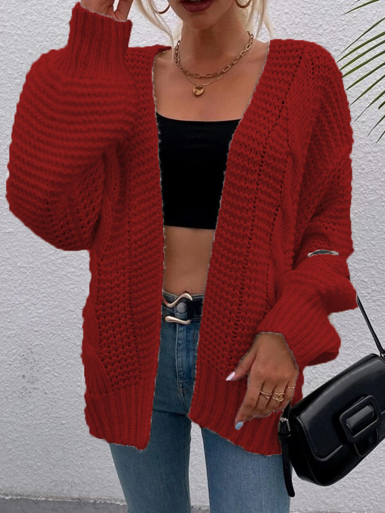Damen Grobe Strickjacke mit offenem Schnitt und praktischen Taschen EB
