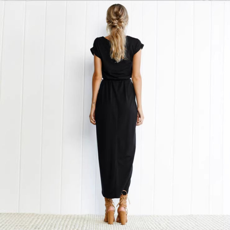 Damen Midikleid mit eleganter Wickeloptik und seitlichem Schlitz EB