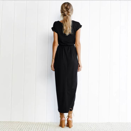 Damen Midikleid mit eleganter Wickeloptik und seitlichem Schlitz EB