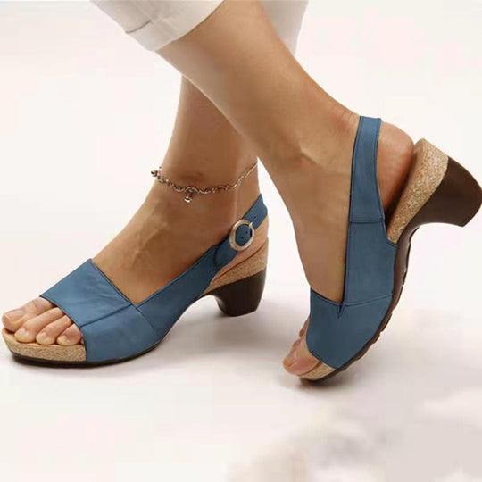 Damen Slingback-Sandaletten mit ergonomischem Kork-Fußbett und niedrigem Blockabsatz EB