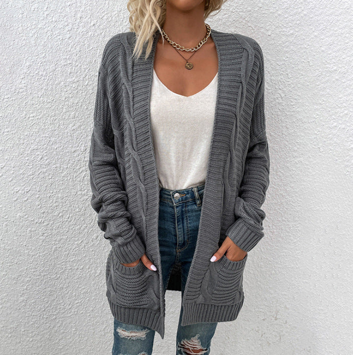 Damen Grobstrick-Cardigan mit großen Taschen und strukturiertem Design EB