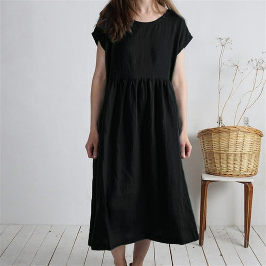 Damen Langmaxikleid aus atmungsaktivem Leinenstoff mit lockerer Passform EB