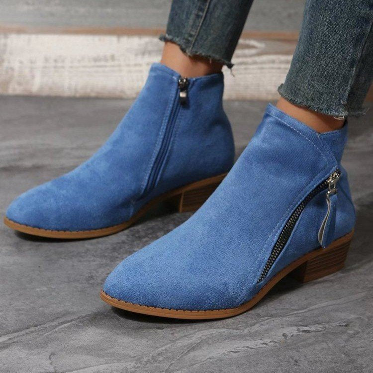 Damen Modische Kurz-Stiefeletten mit seitlichem Reißverschluss und weichem Obermaterial EB