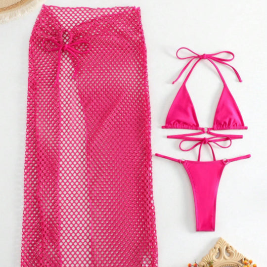 Damen Bikini-Set mit transparentem Netzrock und Triangel-Oberteil EB