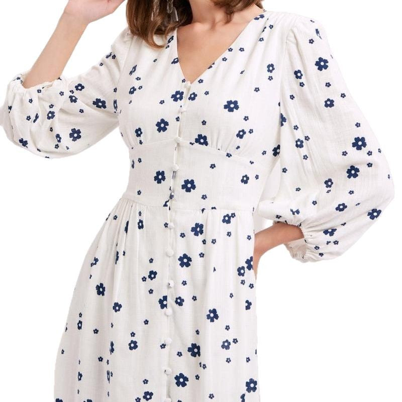 Damen Maxikleid mit floralem Muster und eleganten Puffärmeln EB