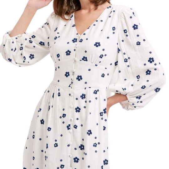 Damen Maxikleid mit floralem Muster und eleganten Puffärmeln EB