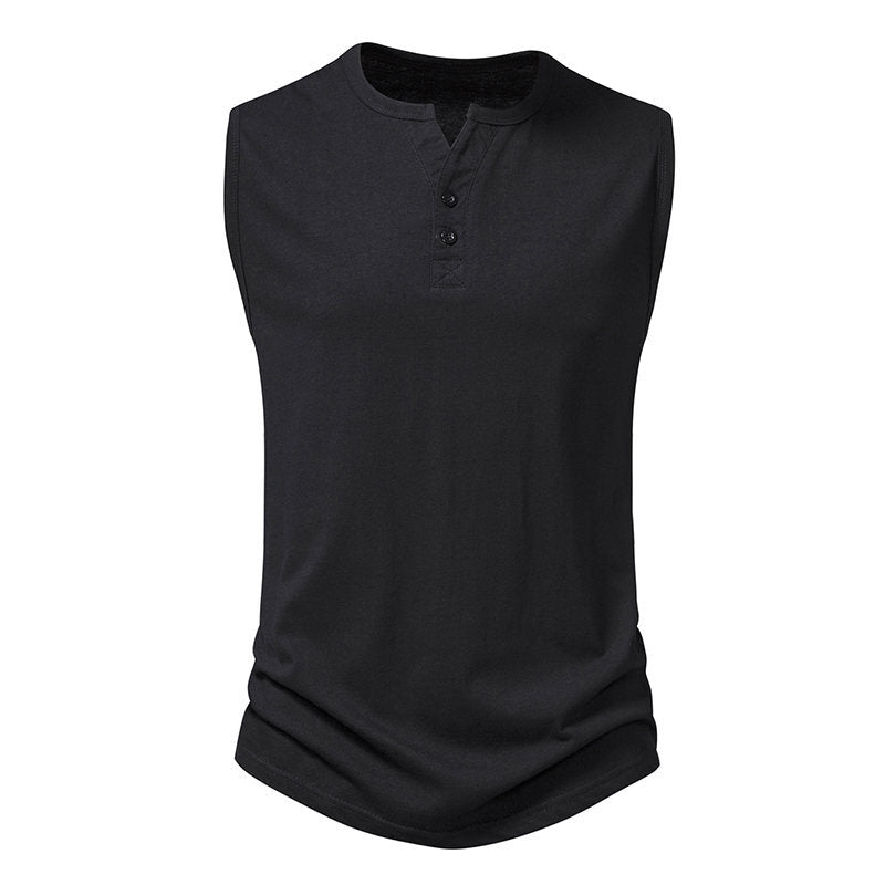 Herren ärmelloses Henley-Shirt mit modernem Knopfdesign EB