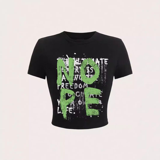 Damen T-Shirt mit funkelndem Discokugel-Motiv und zeitgemäßem Schleifendetail EB