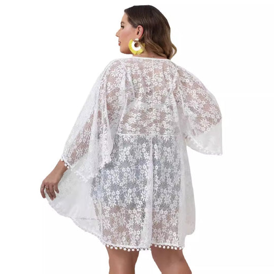 Damen Eleganter Spitzen-Strandüberwurf EB
