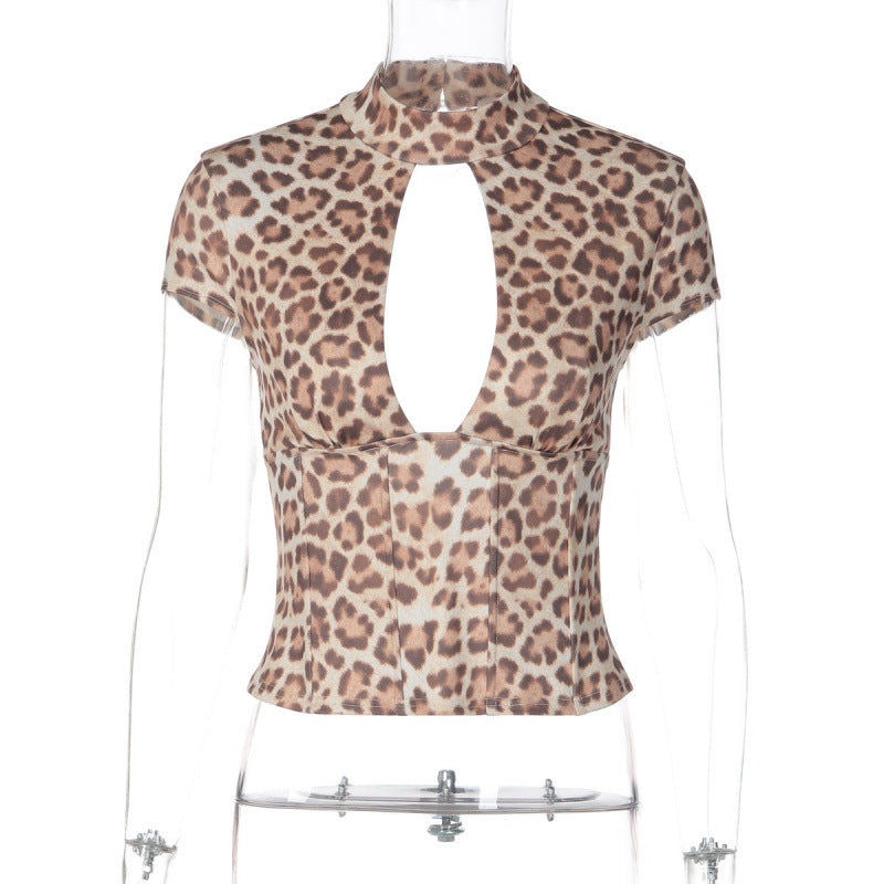 Damen figurbetontes Oberteil mit hochgeschlossenem Design und Cut-Out Akzent EB