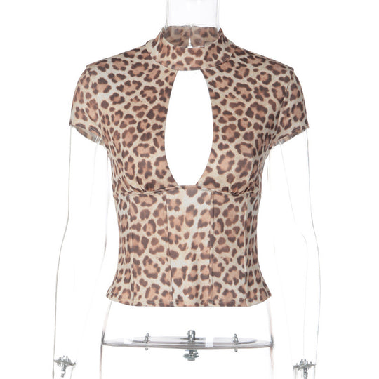 Damen figurbetontes Oberteil mit hochgeschlossenem Design und Cut-Out Akzent EB