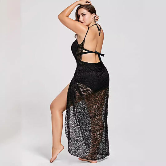 Damen eleganter durchsichtiger Spitzen-Strandüberwurf EB