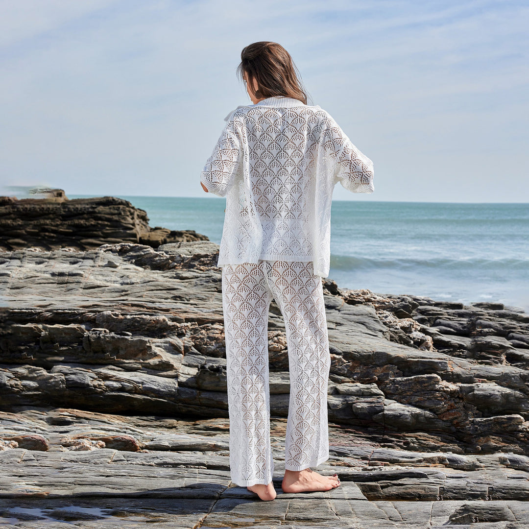 Damen luftige Häkel-Kimono Jacke EB