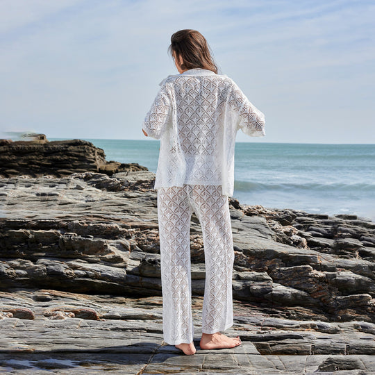 Damen luftige Häkel-Kimono Jacke EB