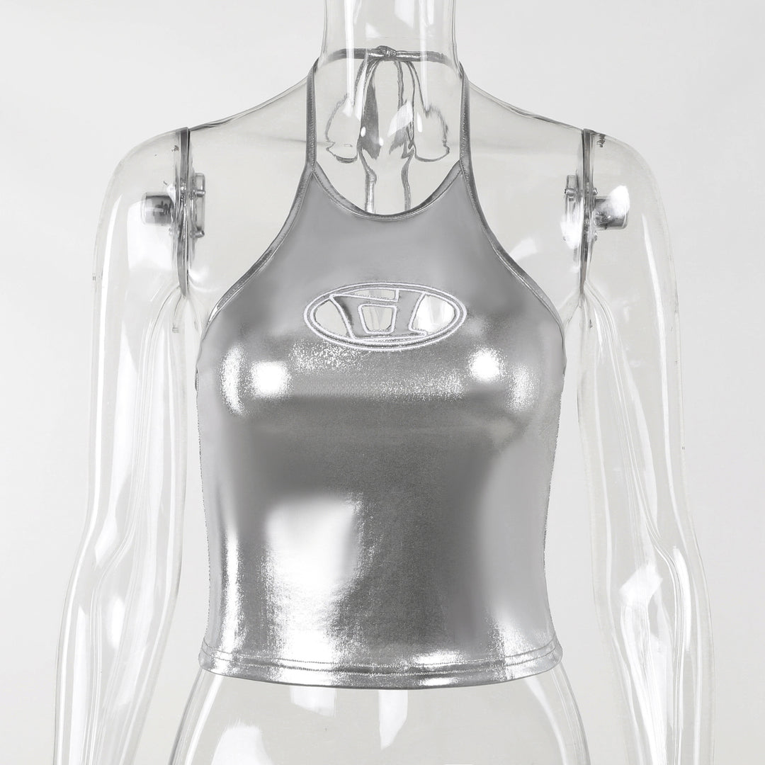 Damen Hochglänzendes Sportoberteil mit aufregendem Halterdesign EB