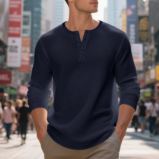 Herren nan thermoregulierendes Waffel-Thermalshirt mit Kurzknopfleiste und gerundetem Saum EB