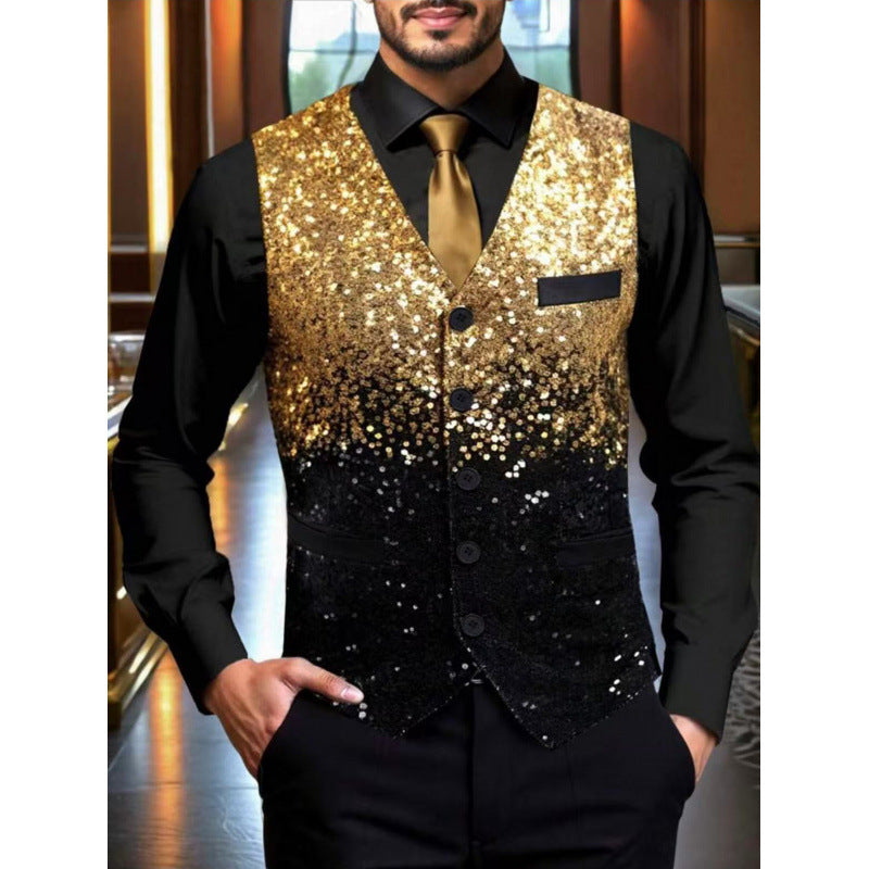 Herren Glitzernde Festtagsweste mit schimmerndem Paillettenmuster EB