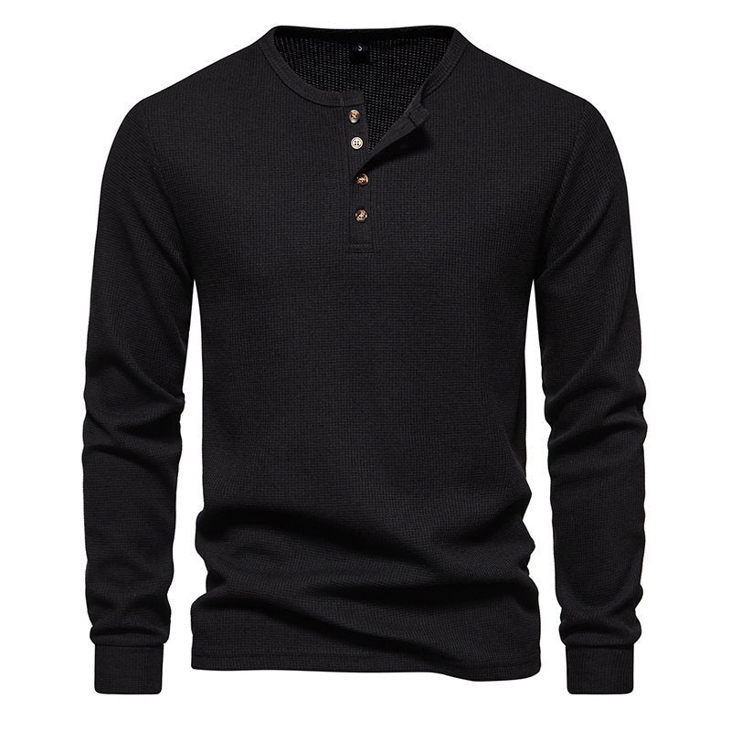 Herren Langarmshirt mit Knopfleiste und strukturiertem Design EB