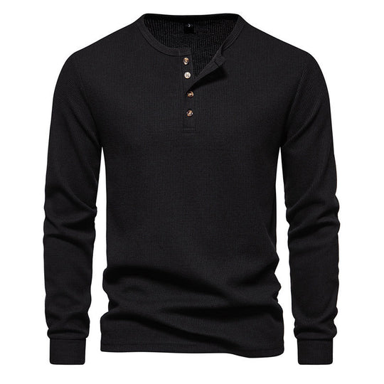Herren Langarmshirt mit Knopfleiste und strukturiertem Design EB